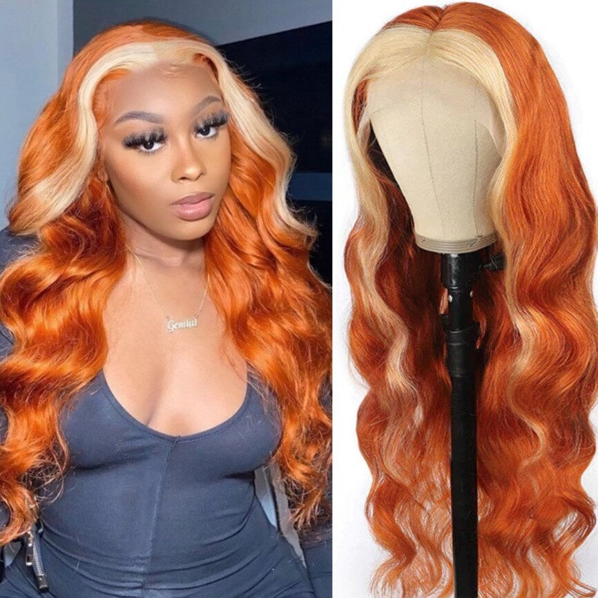 Thumbnail: Ginger Orange Synthetic Lace Wigs for Women Highlight Blonde Wig Glueless Hairl