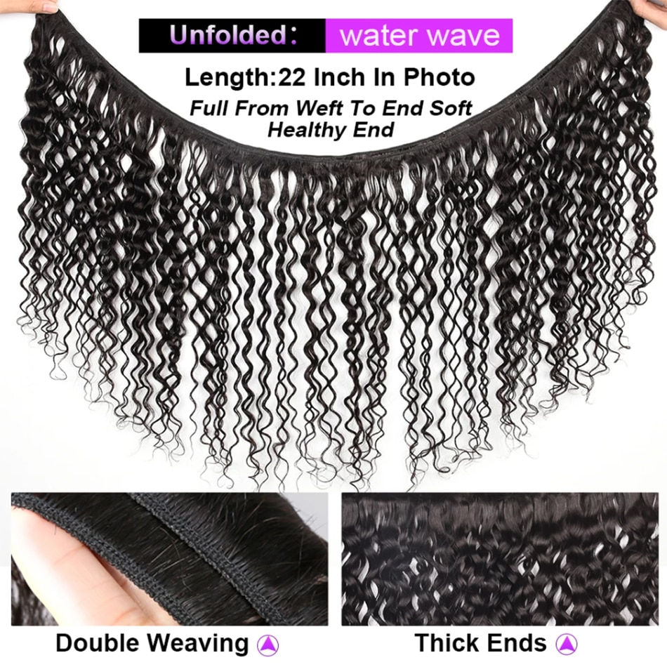 Thumbnail: Peruvian Water Wave Bundles With Closure Wet and Wavy Curly 12A Human Hair Bund