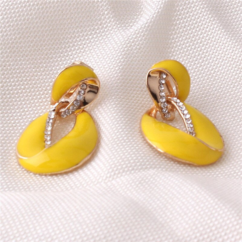 Thumbnail: Rhinestone Enamel Geometric Hollow-out Clip on Earrings No Pierced Elegant Ear 