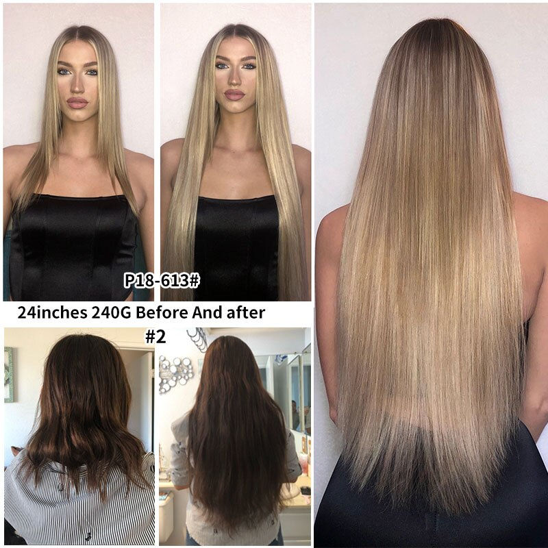 Thumbnail: Clip In Human Hair Extensions Machine Made Remy Clip Ins Full Head 12-24 inch  