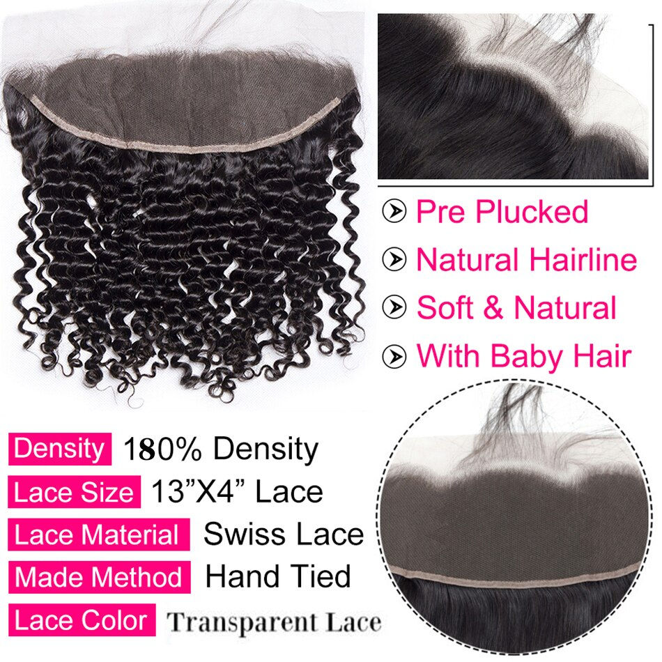 Thumbnail: 12A Deep Wave Bundles With Closure Peruvian Hair Bundles With Closure Remy 100%