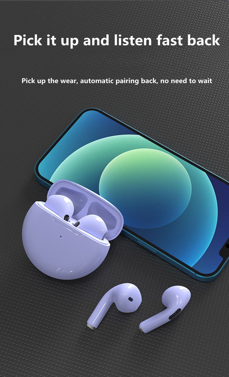 Thumbnail: Original Pro6 TWS Touch Control Wireless Headphone Bluetooth 5.0 Earphones Spor