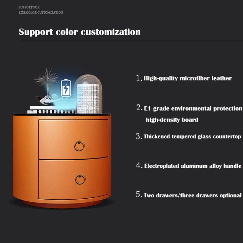 Thumbnail: Round Bedside Table Nightstands Intelligent Password Fingerprint Wireless Charg