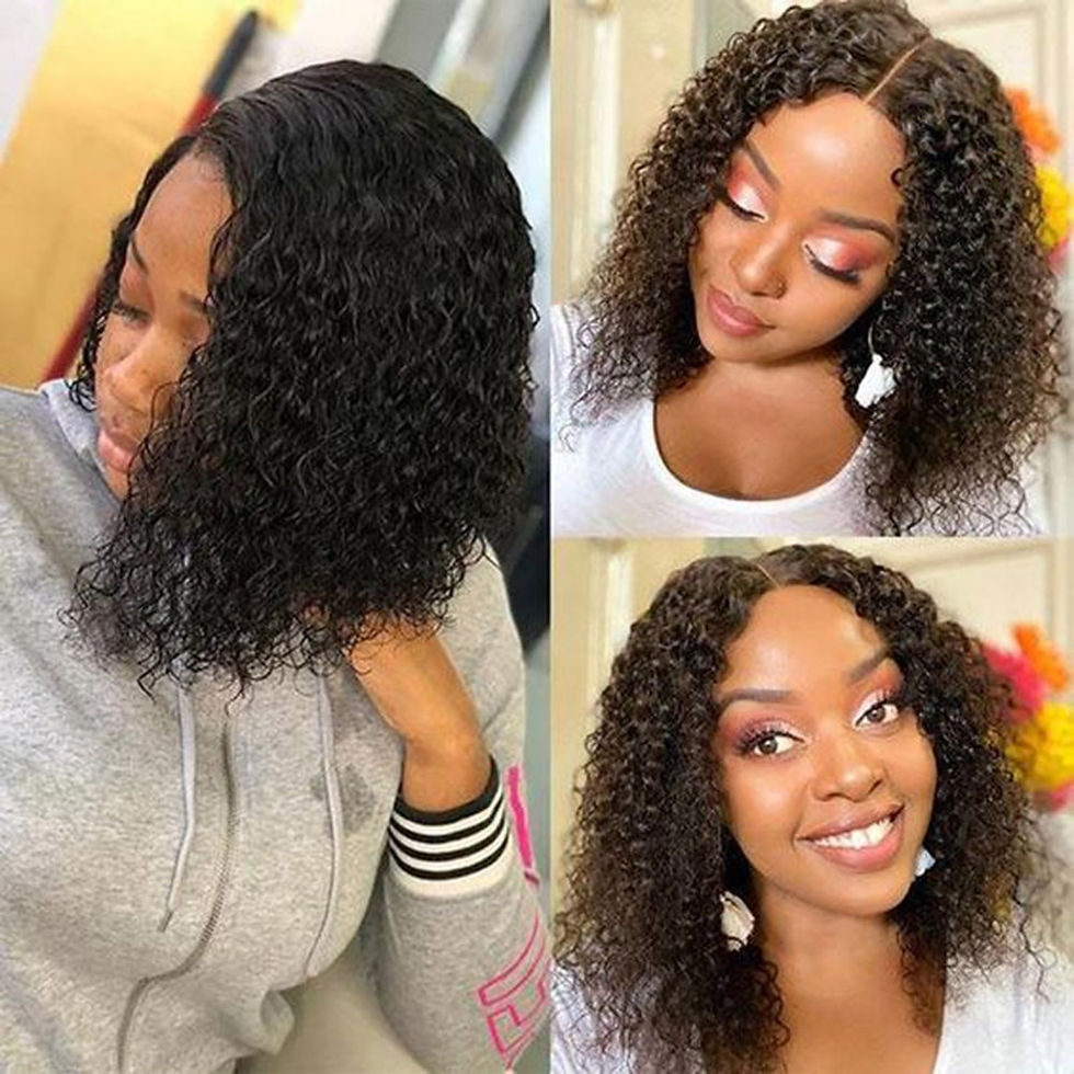 Thumbnail: Kinky Curly Human Hair Wig Short Bob Wigs 13X1 Transparent Lace Front Brazilian