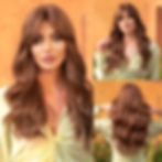 Thumbnail: HAIRCUBE Long Ombre Brown Black Light Blonde Synthetic Wigs with Bangs Heat Res