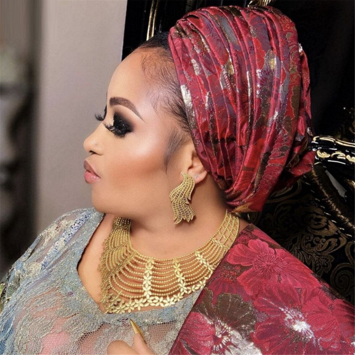 Latest Italian Gold Plated Jewelry Set Woman Large Necklace Jewelry Wedding Par