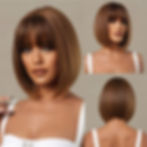 Miniature : Honey Brown Short Bob Wig With Bangs Synthetic Heat Resistant Wig Natural Hair 