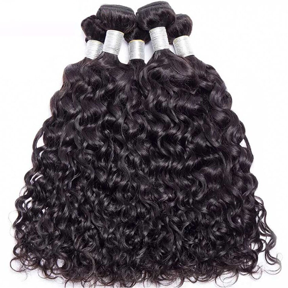 Thumbnail: 12A Water Wave Bundles With Closure Frontal Peruvian Deep Curl Wet and Wavy Bun