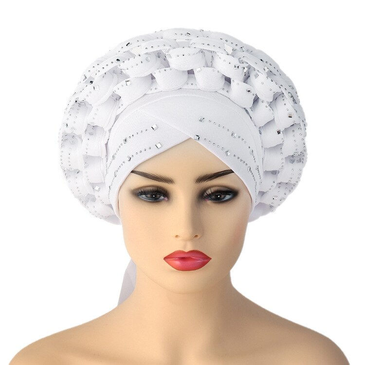 Thumbnail: Inlaid with Diamonds African Pattern Pre-Tied Bonnet Turban Knot Cap Headwrap H