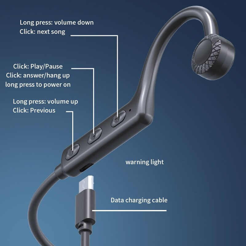 Thumbnail: Bone Conduction Wireless Bluetooth Headphones Sport TWS Bluetooth Neckband Head