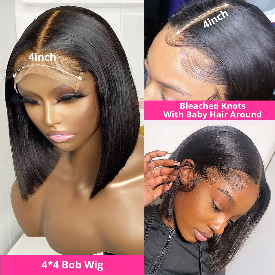 Thumbnail: 13x4 Short Bob Lace Brazilian Straight Wig 4x4 Lace Bob Lace Human Hair Wigs fo