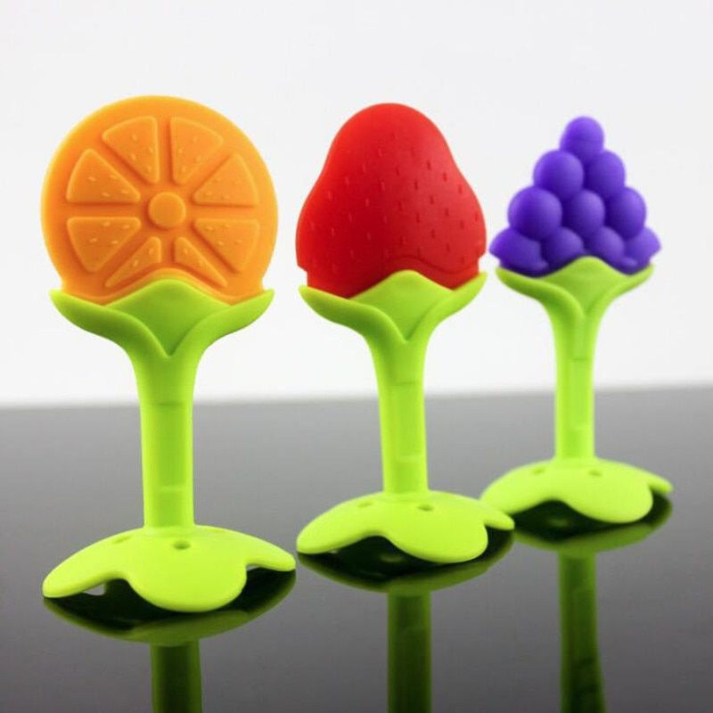 Thumbnail: Fruits Shape Baby Chewing Teether Toys Safe BPA Free Silicone Teething Chew Den