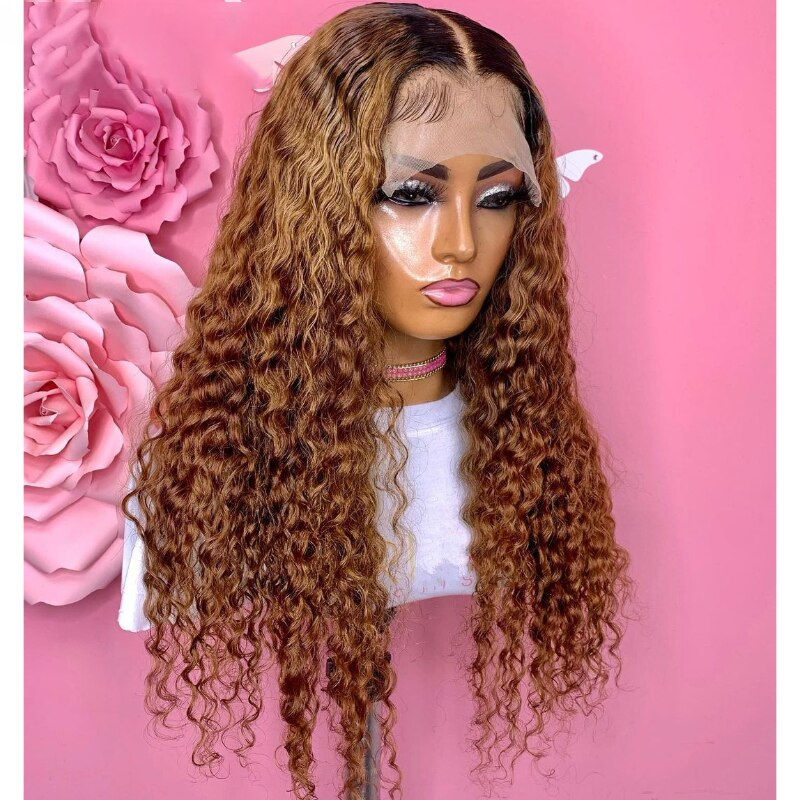 Thumbnail: Preplucked 180%Density 26Inch Soft Long Ombre Blonde Kinky Curly Lace Front Wig
