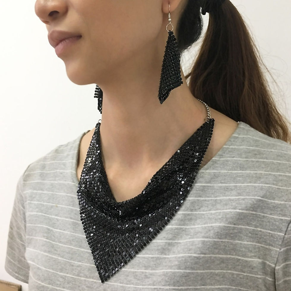 Thumbnail: Indian Jewelry Set Shining Rhinestone Metal Slice Bib Choker Necklaces Earrings