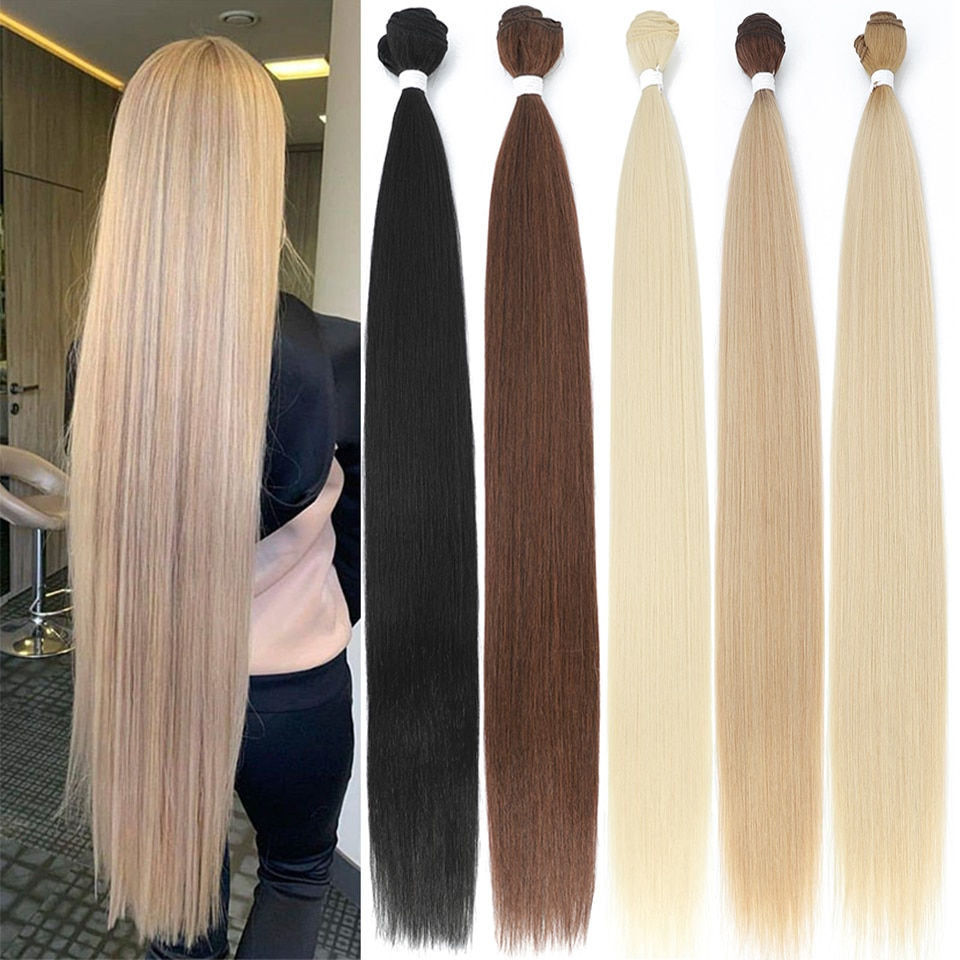Thumbnail: Bone Straight Hair Bundles Salon Natural Hair Extensions Fake Fibers Super Long