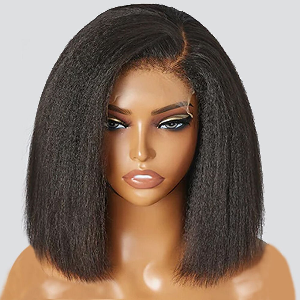 Thumbnail: 200%Density 14Inch Short Bob Natural Black Yaki Kinky Straight Deep Lace Front 