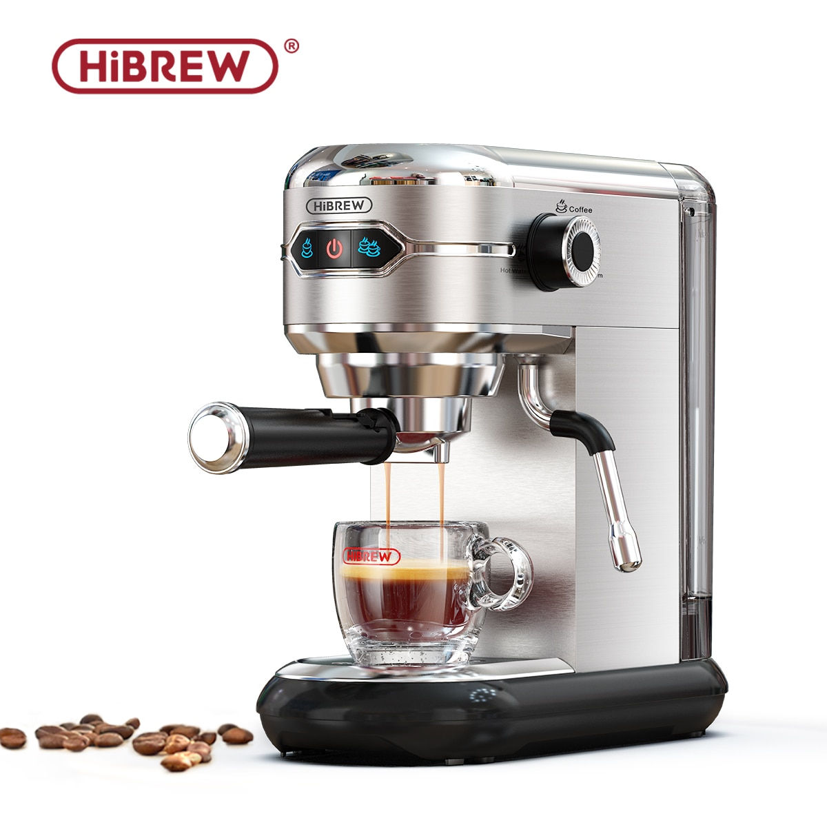 HiBREW Coffee Maker Cafetera 19 Bar Inox Semi Automatic Super Slim ESE POD& Pow