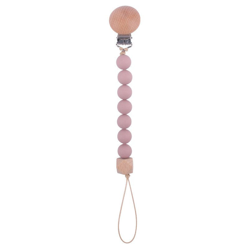 Thumbnail: Baby Pacifier Clips Anti-drop Wooden Soother Clip Pacifier Chain Silicone Rainb