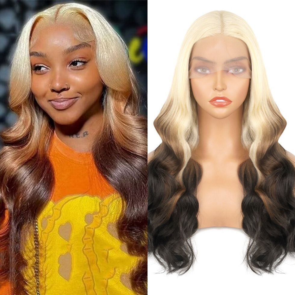 Thumbnail: Highlight Long Body Wave Wig Ombre Blonde to Brown Synthetic Lace Front Wigs Fo