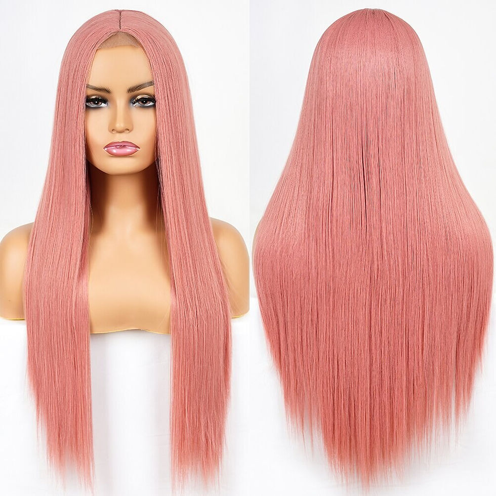 Thumbnail: Blonde Long Straight Wig Synthetic Middle Part Natural Hairline Wig Highlight B