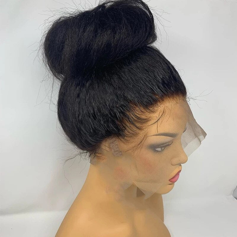 Thumbnail: Natural Black Soft Long 28inches 200Density Yaki Kinky Straight Deep Lace Front
