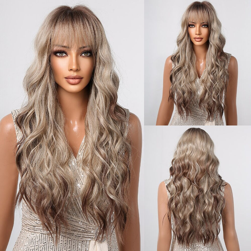Thumbnail: Brown to Blonde Ombre Wigs Long Wavy Curly Hair Synthetic Wig for Women Heat Re