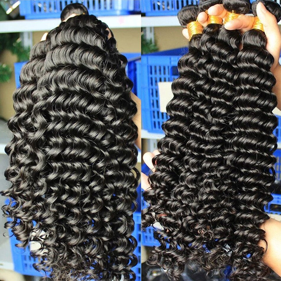 Miniaturbild: 12A Peruvian Deep Wave Bundles With Cloure Frontal 100% Virgin Human Hair 3 Bun