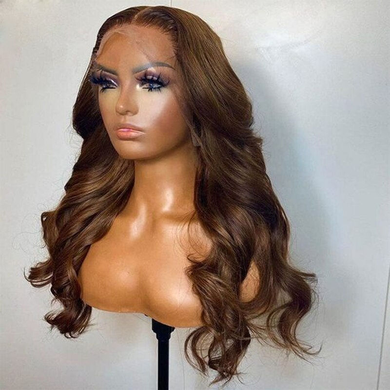 Thumbnail: Soft 26Inch Dark Brown 180%Density Long Body Wave Preplucked Lace Front Wig For