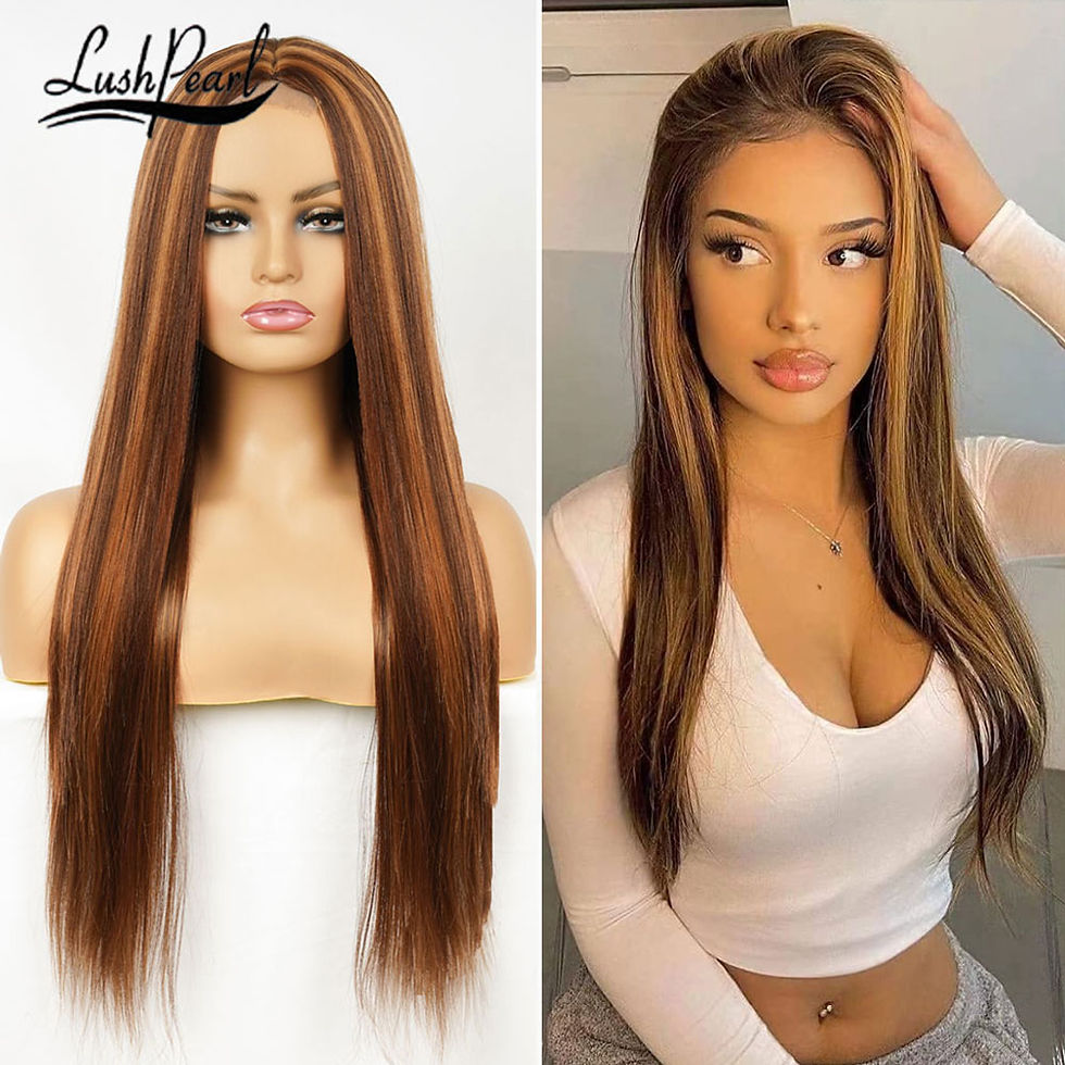 Thumbnail: Blonde Long Straight Wig Synthetic Middle Part Natural Hairline Wig Highlight B