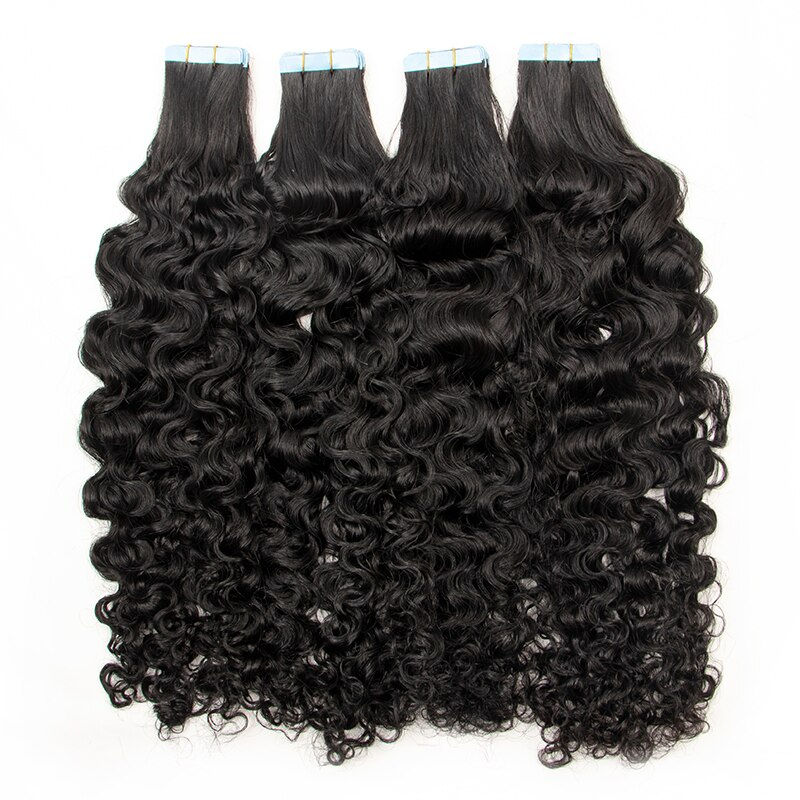 Thumbnail: Water Wave Tape In Human Hair Extensions Remy Curly skin weft Tape Hair Extensi
