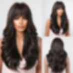 Thumbnail: HAIRCUBE Long Ombre Brown Black Light Blonde Synthetic Wigs with Bangs Heat Res