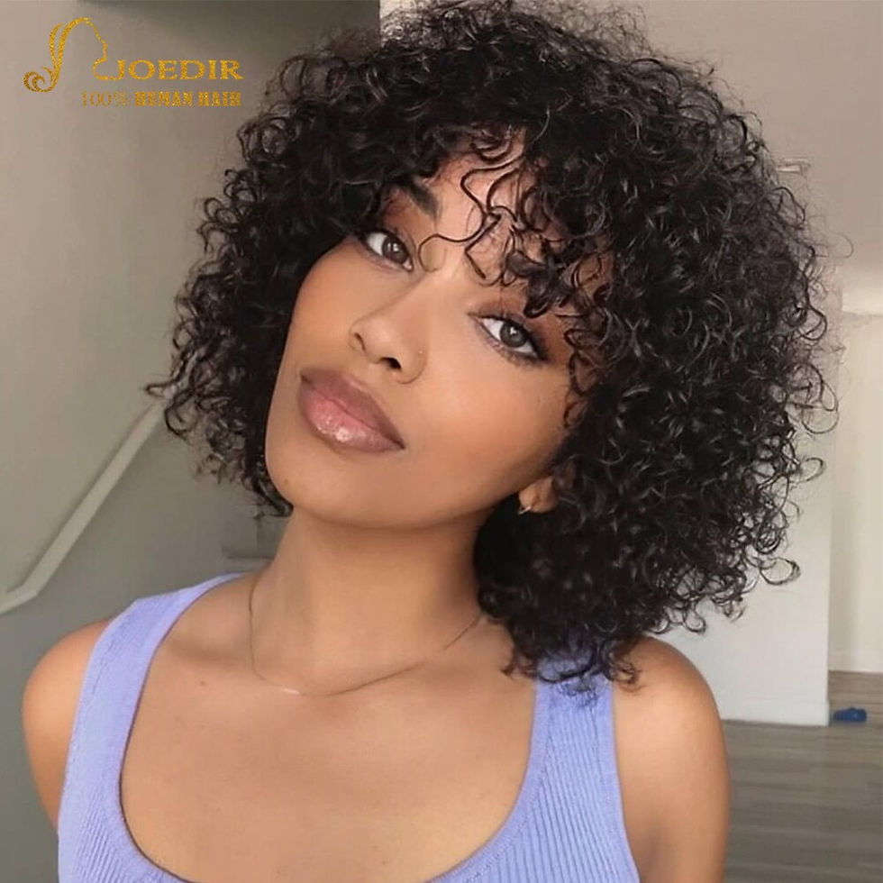 Миниатюра: Joedir Short Natural Pixie Bob Jerry Curly Cut Human Hair Wigs With Bangs Brazi