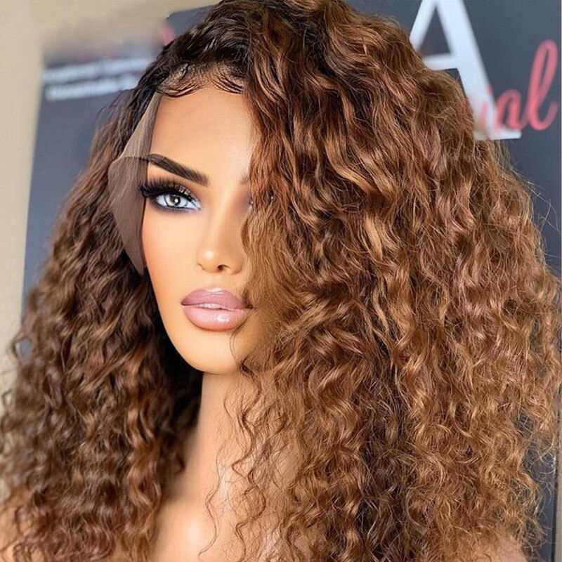 Thumbnail: 180%Density 26Inch Ombre Blonde Long Kinky Curly Lace Front Wig For Women With 