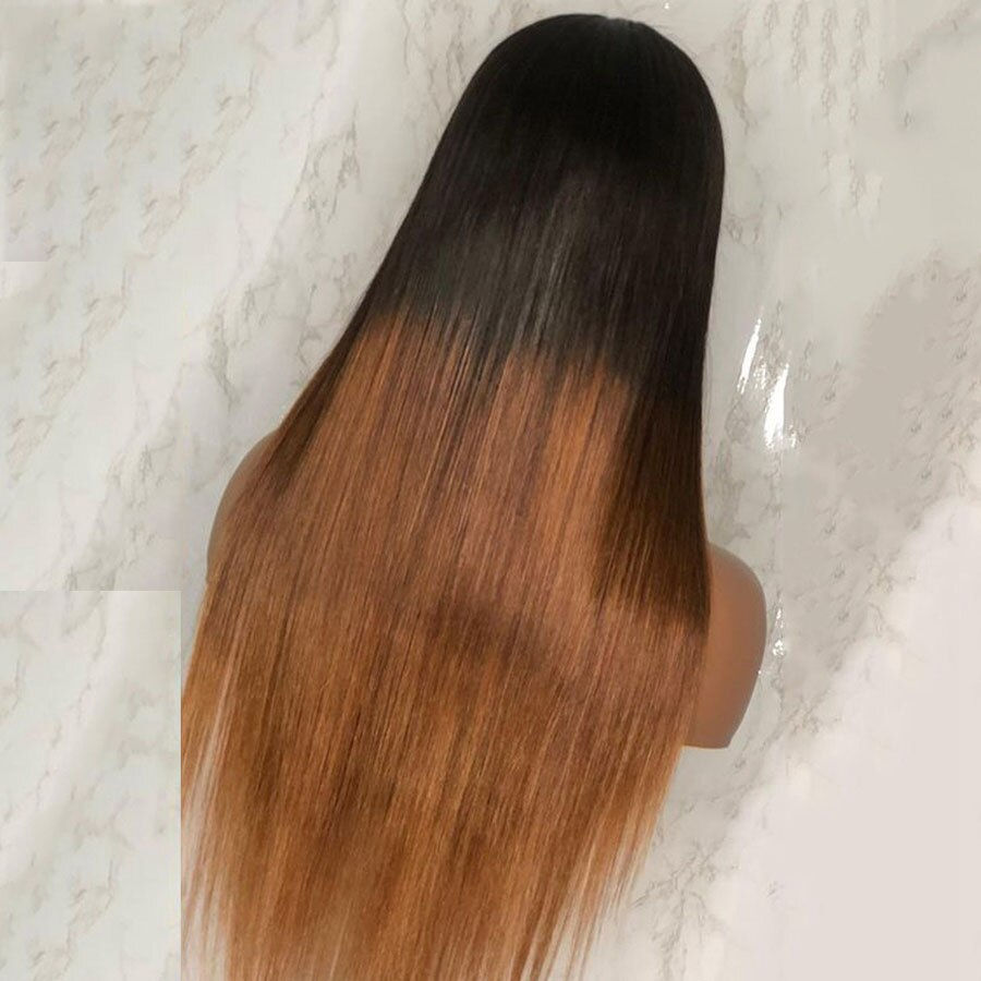 Thumbnail: Soft Ombre Blonde Straight 26"Long 180Density Machine Wig With Bangs For Black 