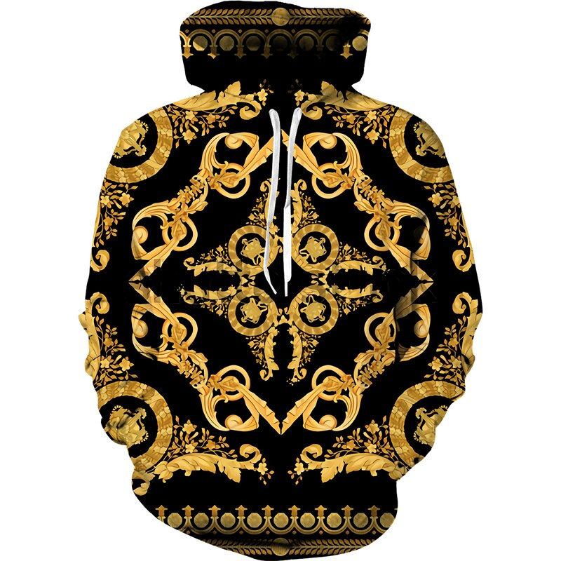 Thumbnail: Baroque Style 3D Printed Crown Golden Chain Hoodie/Pants/Suit Casual Men's Pull