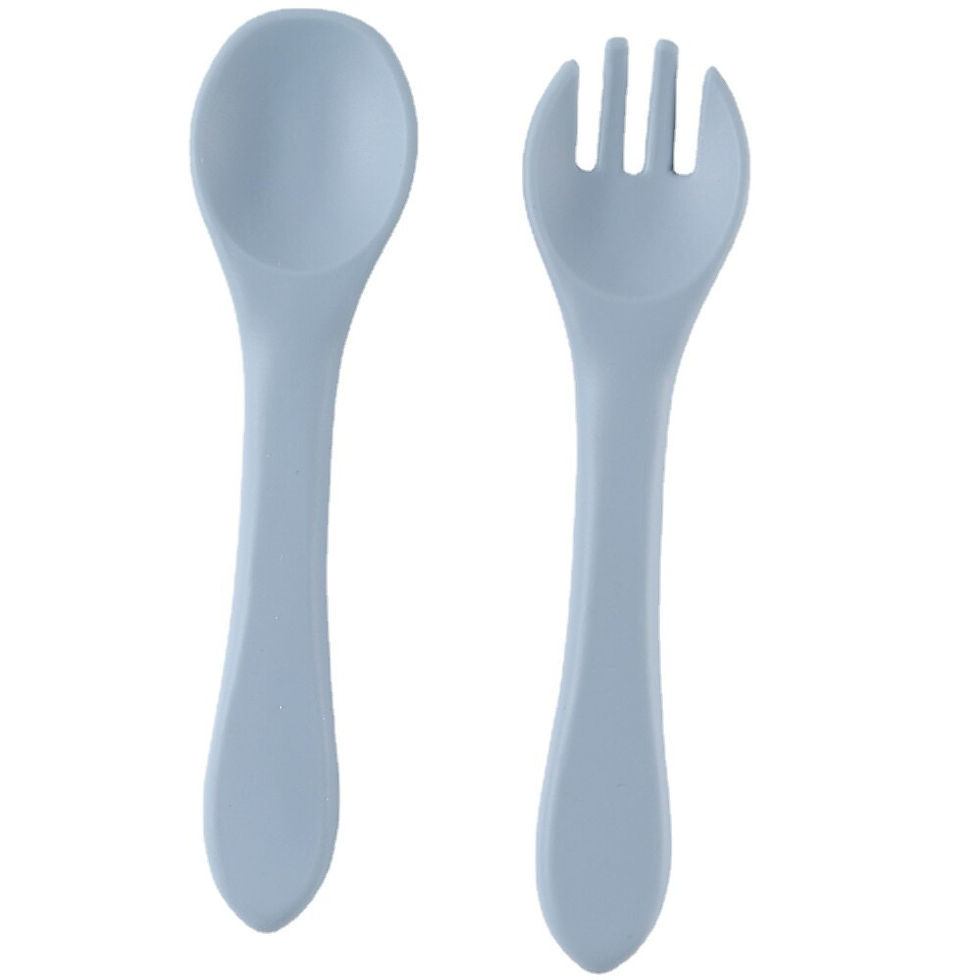 Thumbnail: 2pcs Candy Color Baby Soft Silicone Spoon Fork Baby Learning Feeding Accessorie