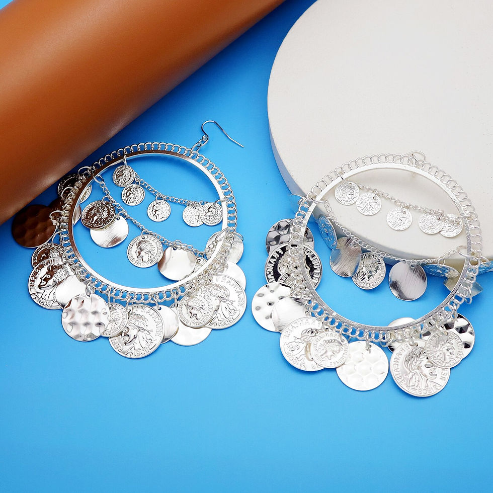 Thumbnail: Vintage Tribal Coins Big Hoop Banjara Belly Dance Gypsy Earrings Pendant For Wo