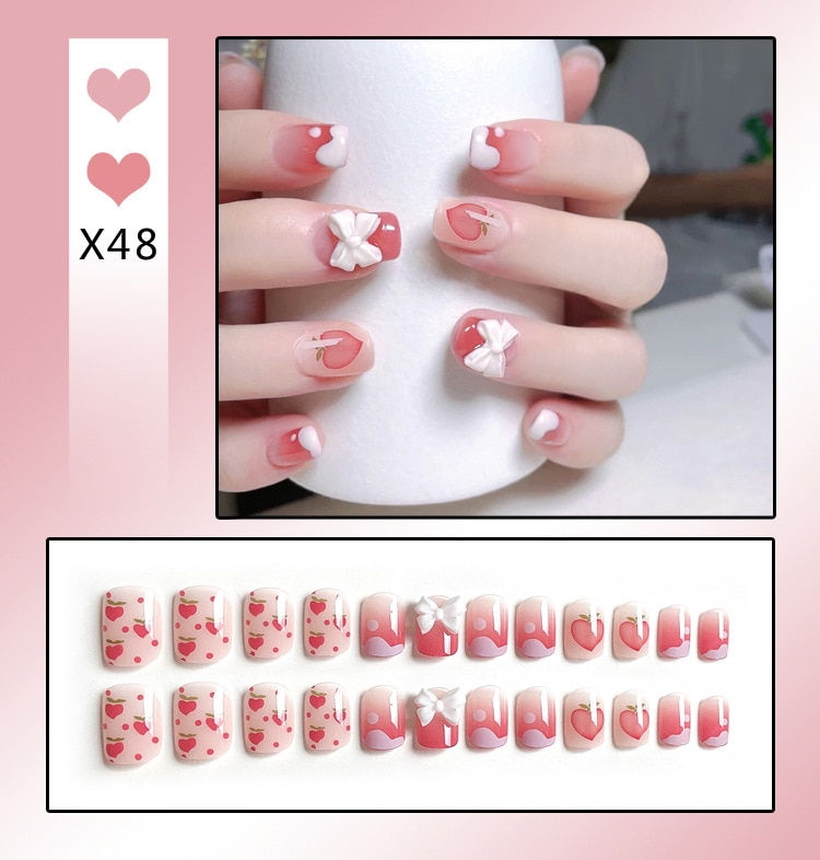 Thumbnail: 24PCS/Box Bowknot Rabbit Pattern Pearl Short Square Designer Fashion Design Fre