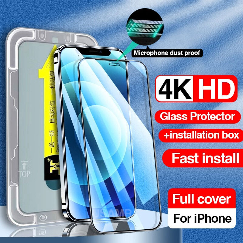 Thumbnail: Full Cover Screen Protector For iPhone 11 12 13 14 Pro Max X XR XS MAX Glass Wi