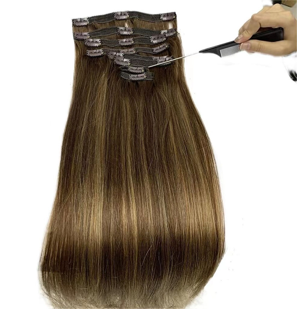 Thumbnail: Clip In Hair Extensions Human Hair Brazilian Straight Clip In 8 Pcs/Set #4/27 H