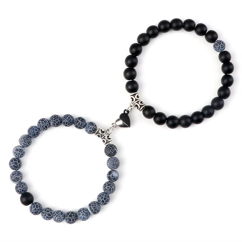 Miniaturbild: Hot Sale 2Pcs/Set Beads Bracelet For Lovers Natural Stone Distance Heart Magnet