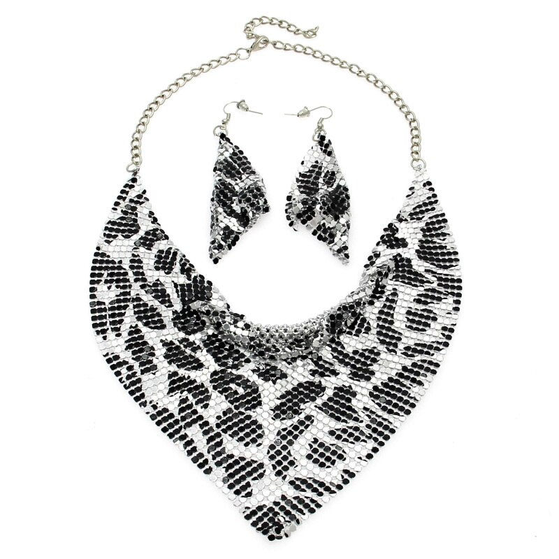Thumbnail: Indian Jewelry Set Shining Rhinestone Metal Slice Bib Choker Necklaces Earrings