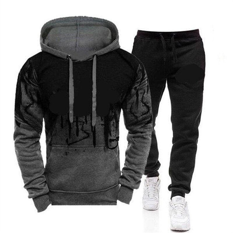 Thumbnail: Men's Tracksuit ​Set Hoodie + Pants 2023 Autumn Winter Fleece Warm Sportwear Ho