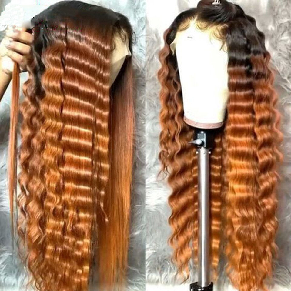 Thumbnail: Glueless Soft 26 Inch Long Ombre Honey Blonde Deep Wave 13*6 Lace Wig For Women