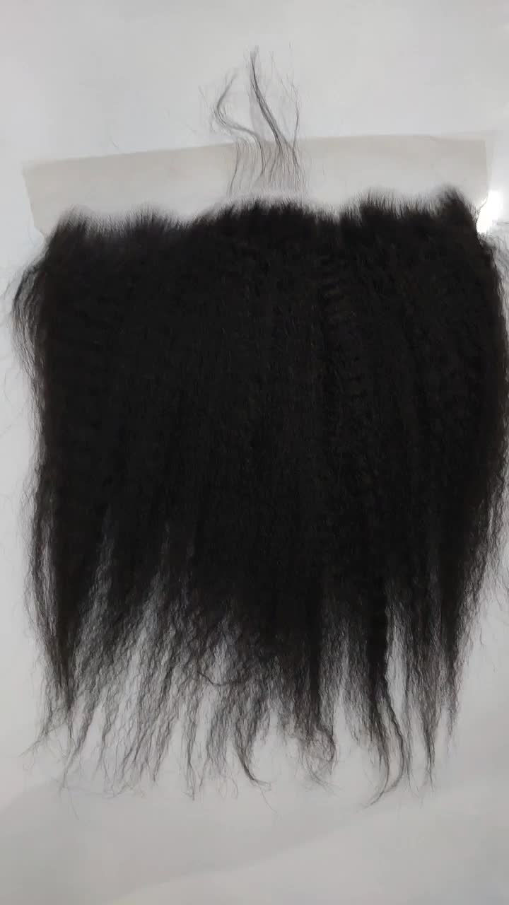 Thumbnail: Kinky Straight Bundles with Frontal 13x6 13X4 Transparent Lace Yaki Straight Hu