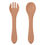 Miniatura: 2PCS BPA Free Baby Silicone Spoon Fork Set Wooden Handle Baby Feeding Spoon For