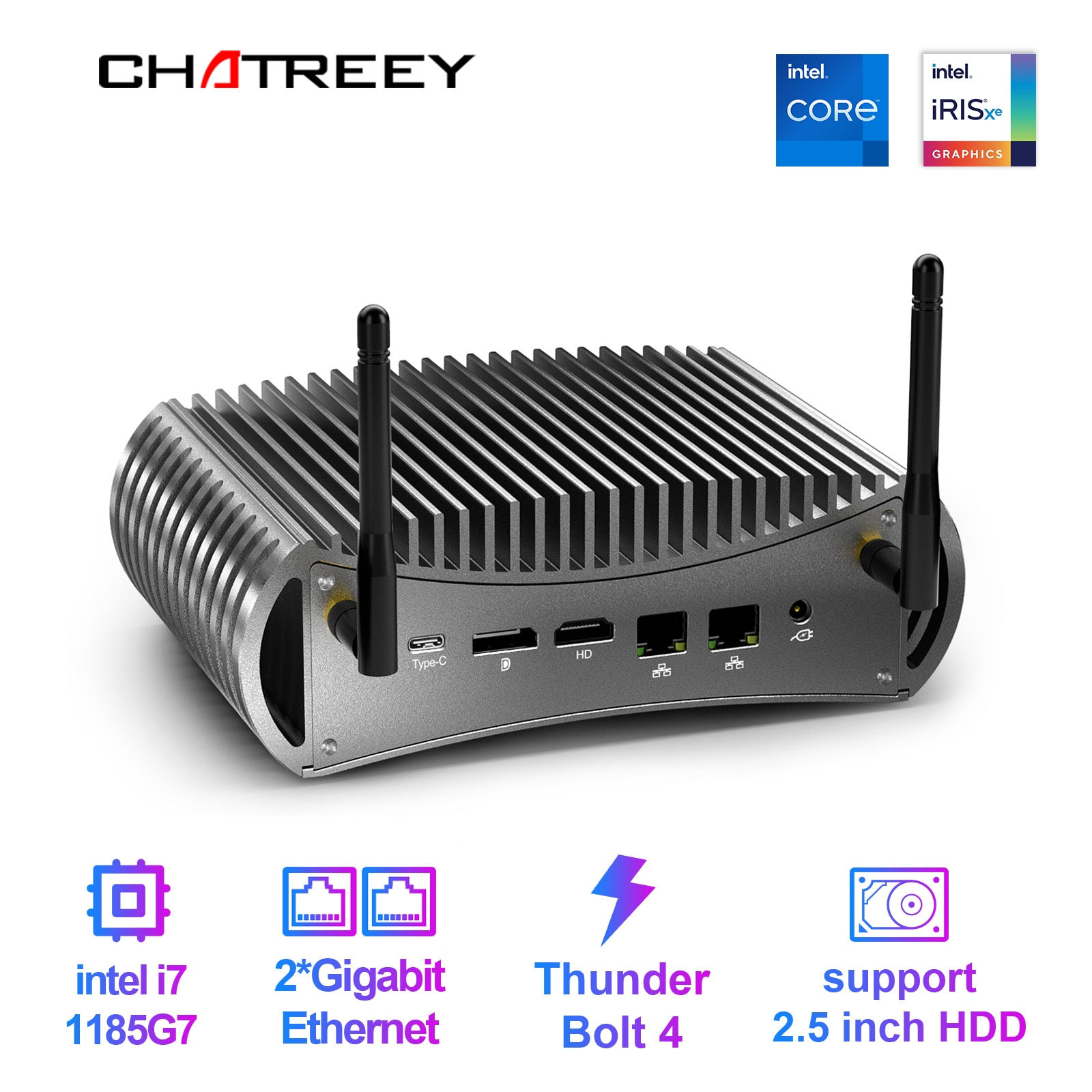 11th Intel Core i7 1185G7 i5 1145G7 Chatreey TK11-F Fanless Mini PC NVMe SSD T