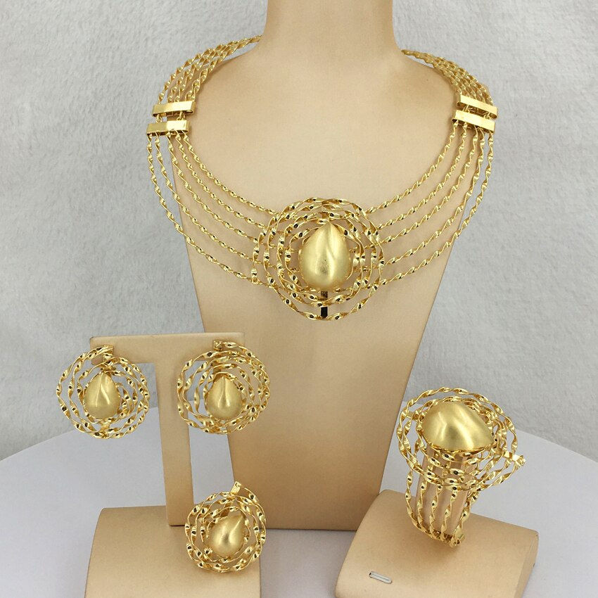 Thumbnail: African Brazilian Gold Plated Jewelry Set Fashion Ladies Mama Large Necklace Ea