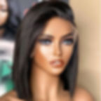 Thumbnail: Soft 180%Density Natural Black Short Bob Silky Straight Lace Front Wig For Wome
