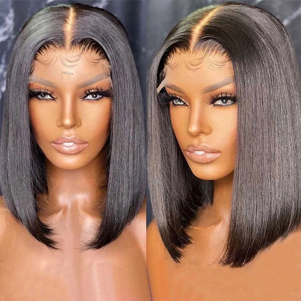 Thumbnail: 13x4 Transparent Shor Bob Wig Lace Frontal Human Hair Wigs With Baby Hair Middl